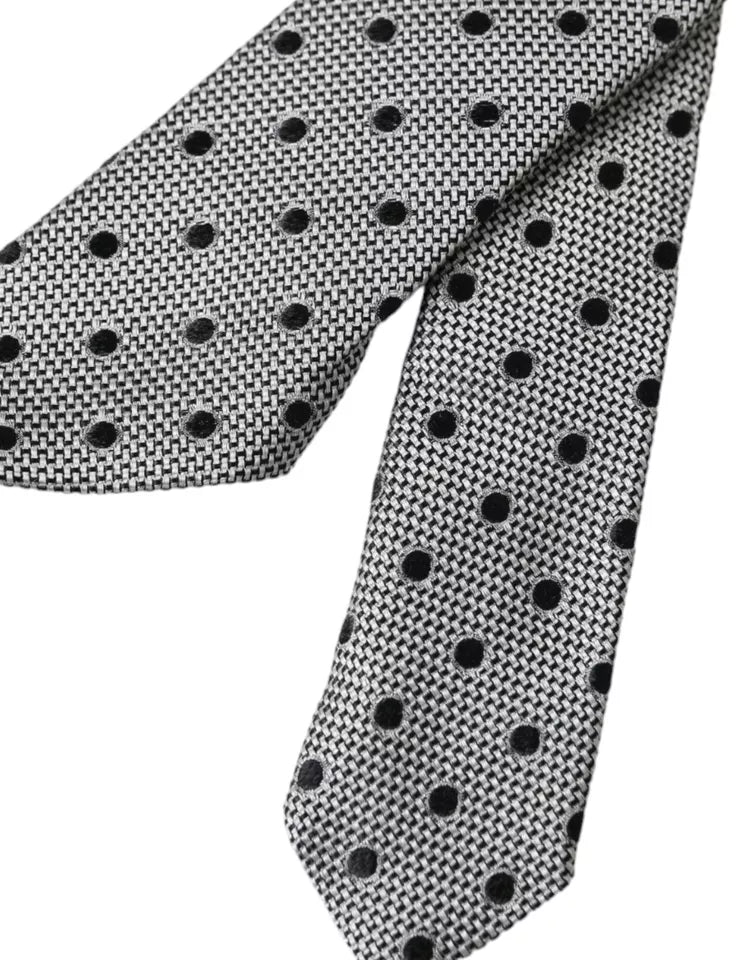 Dolce & Gabbana Gray White Dot Fantasy Silk Adjustable Men Men's Tie