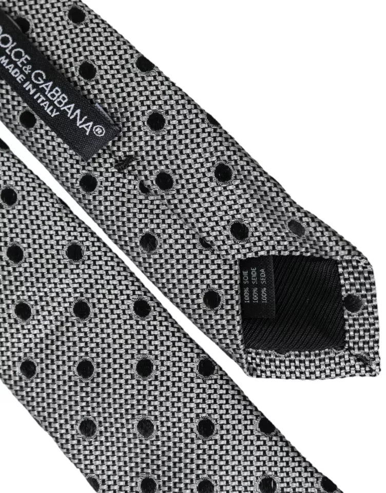 Dolce & Gabbana Gray White Dot Fantasy Silk Adjustable Men Men's Tie