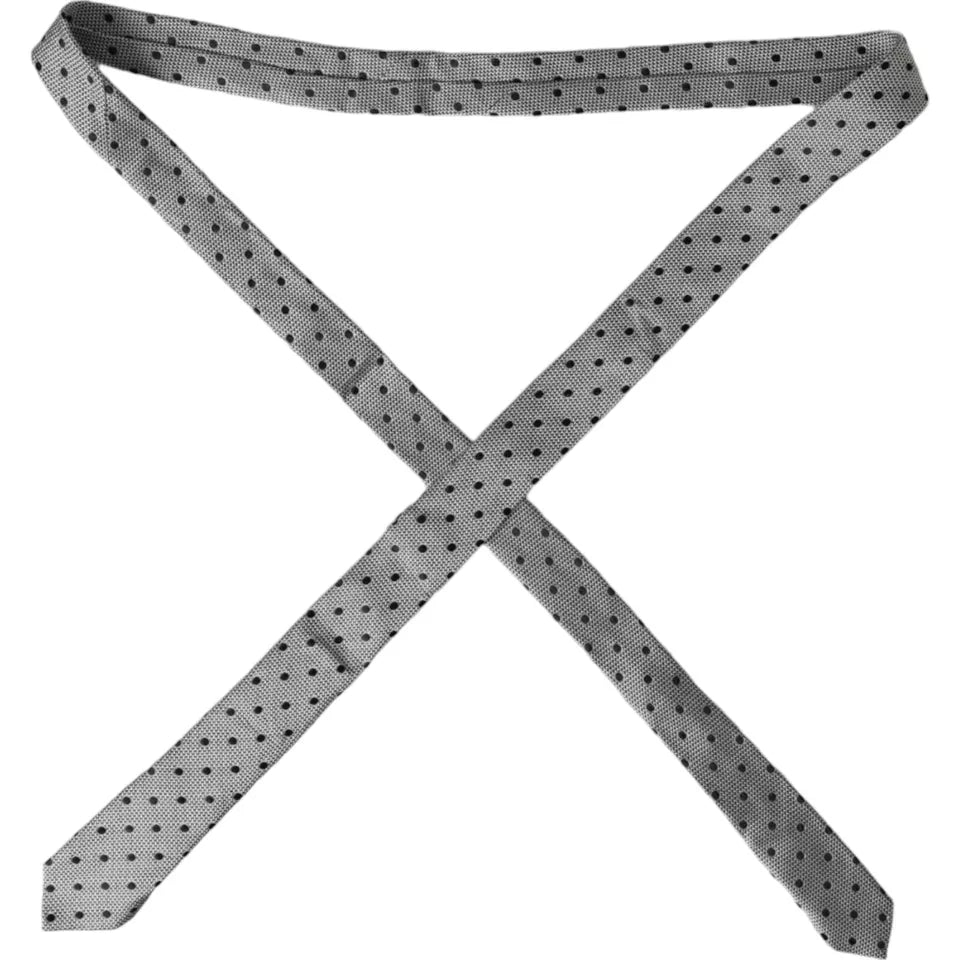 Dolce & Gabbana Gray White Dot Fantasy Silk Adjustable Men Men's Tie