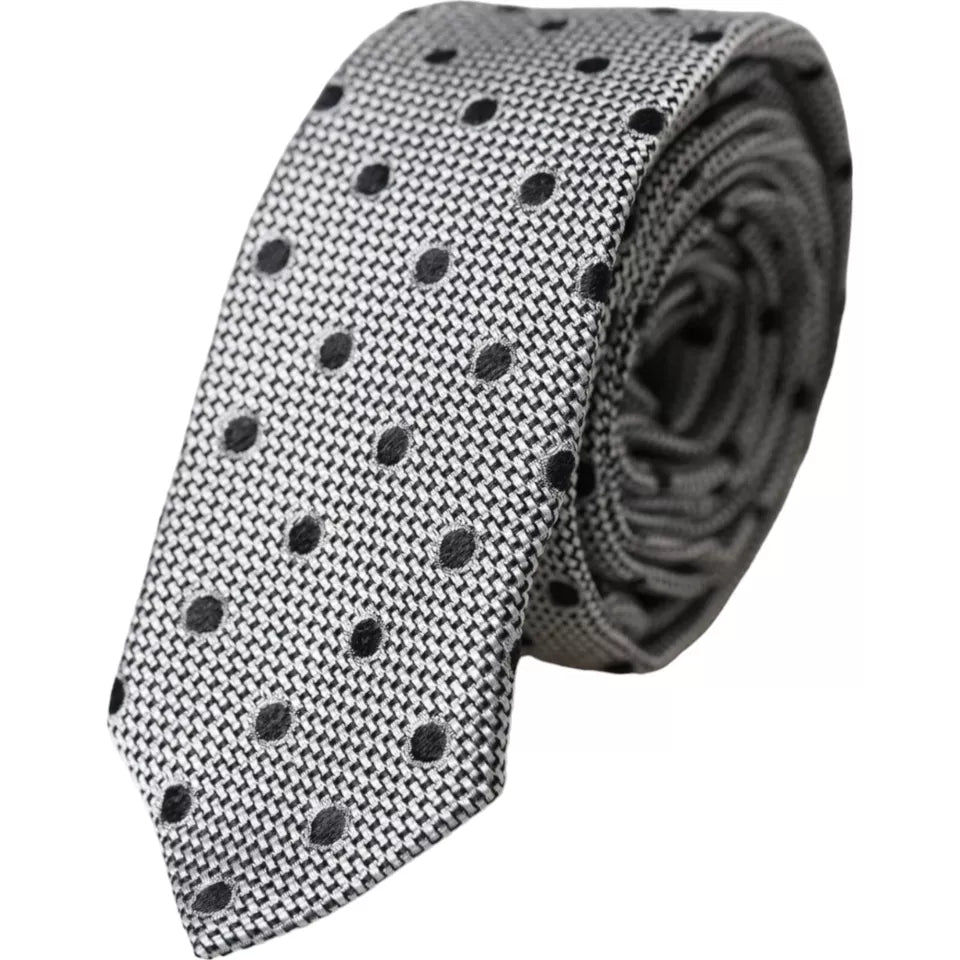 Dolce & Gabbana Gray White Dot Fantasy Silk Adjustable Men Men's Tie
