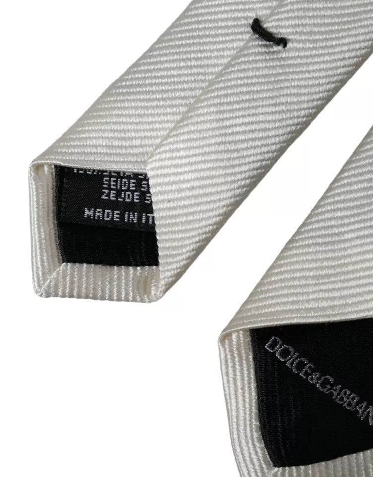Dolce & Gabbana White Solid 100% Silk Adjustable Men's Tie