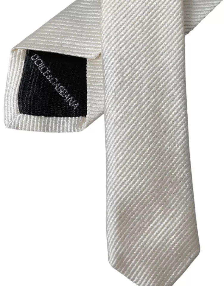 Dolce & Gabbana White Solid 100% Silk Adjustable Men's Tie