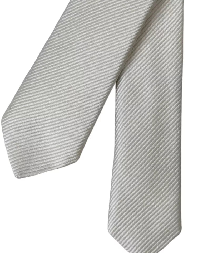 Dolce & Gabbana White Solid 100% Silk Adjustable Men's Tie