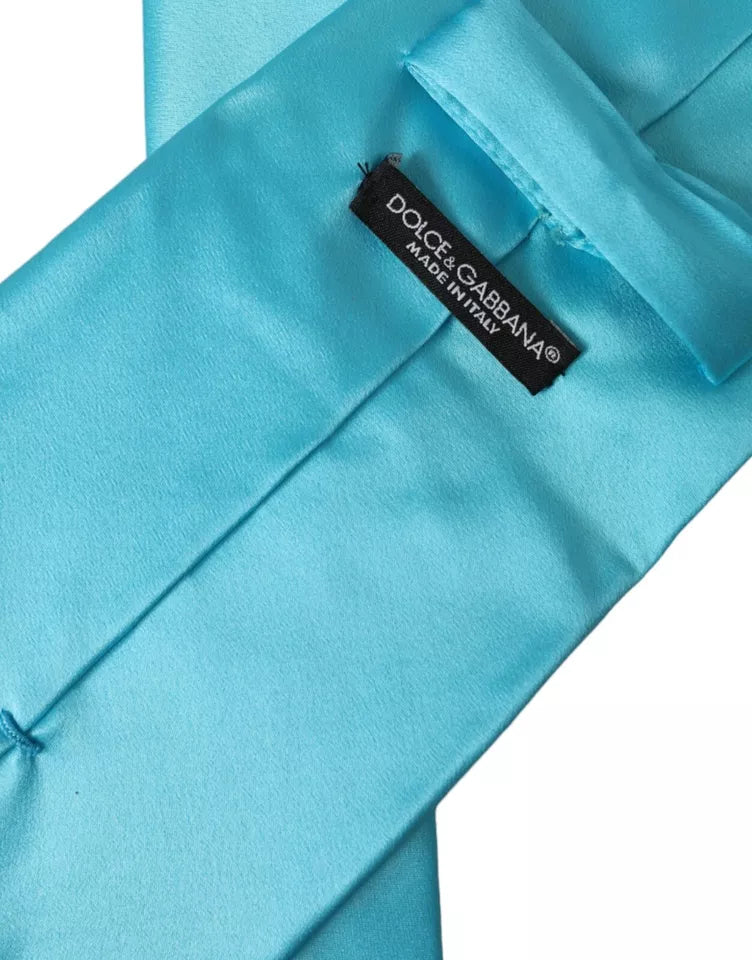 Dolce & Gabbana Light Blue Satin Silk Wide Adjustable Men Men's Tie