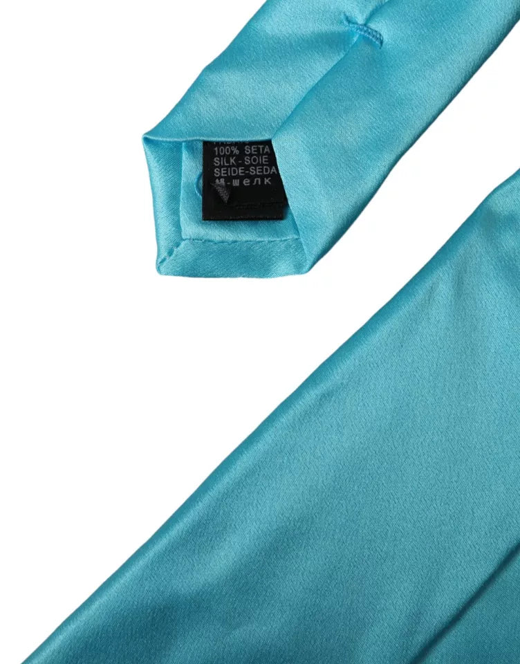 Dolce & Gabbana Light Blue Satin Silk Wide Adjustable Men Men's Tie