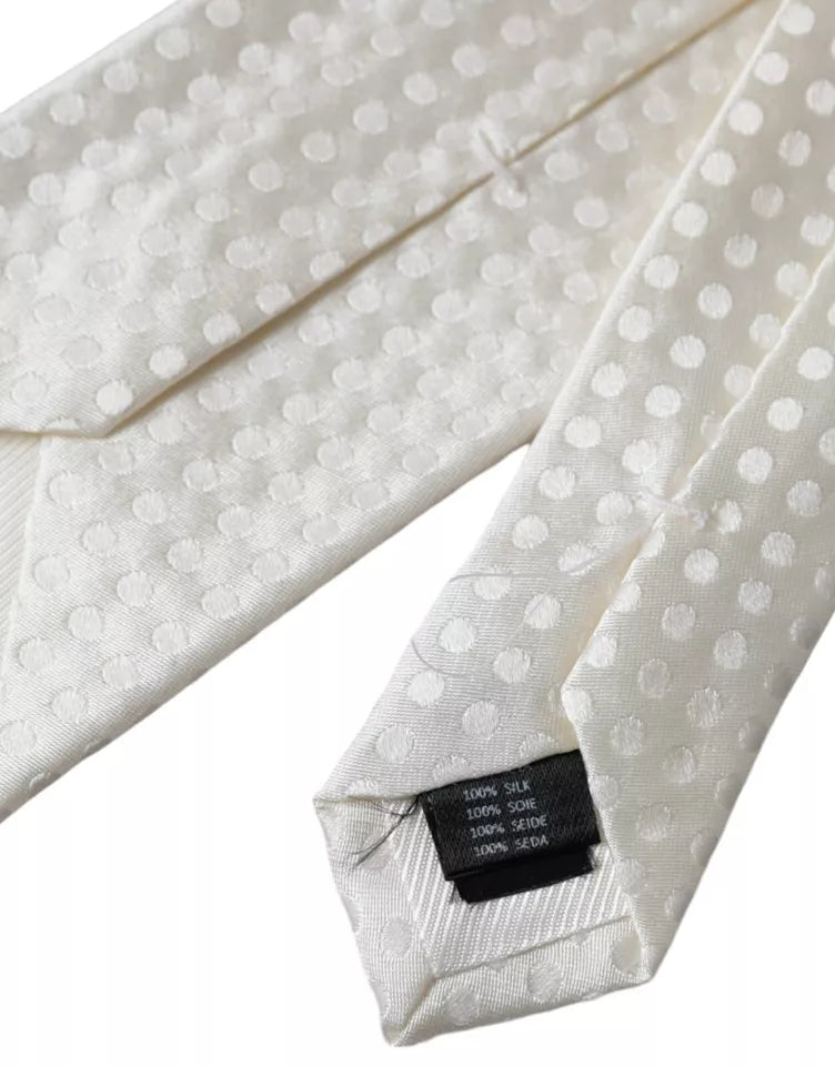 Dolce & Gabbana White Dotted Silk Classic Adjustable Men Men's Tie