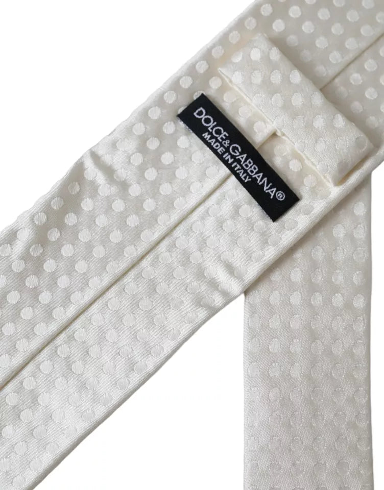 Dolce & Gabbana White Dotted Silk Classic Adjustable Men Men's Tie