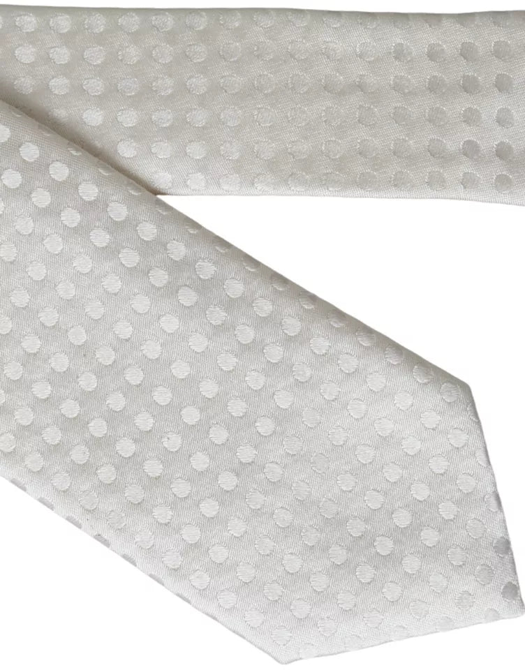 Dolce & Gabbana White Dotted Silk Classic Adjustable Men Men's Tie