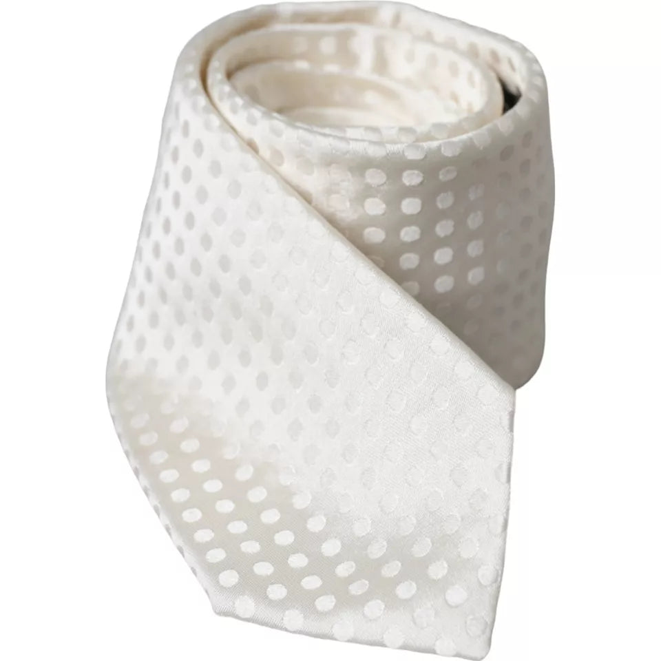 Dolce & Gabbana White Dotted Silk Classic Adjustable Men Men's Tie