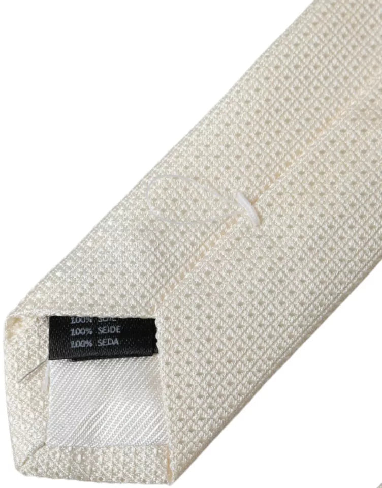 Dolce & Gabbana Off White Patterned Silk Classic Adjustable Men's Tie