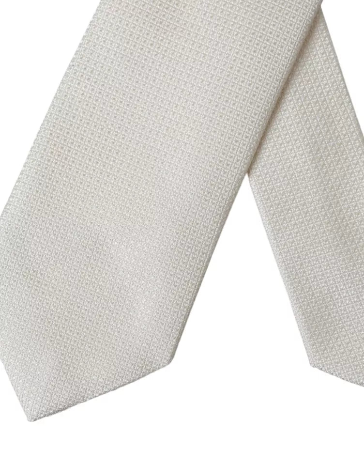 Dolce & Gabbana Off White Patterned Silk Classic Adjustable Men's Tie
