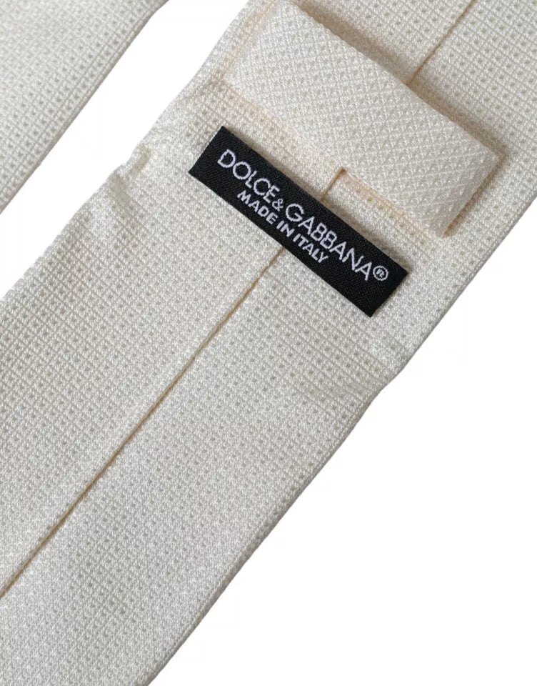 Dolce & Gabbana Off White Patterned Silk Classic Adjustable Men's Tie