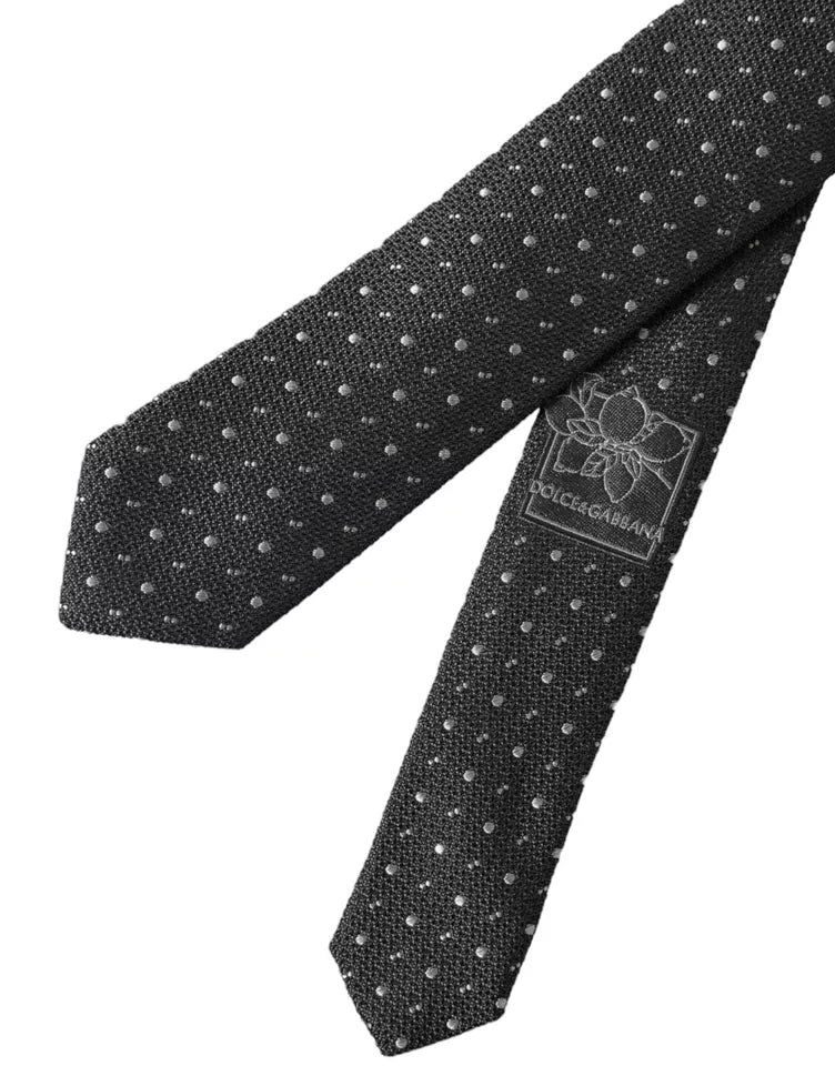 Dolce & Gabbana Dark Gray Polka Dot Silk Adjustable Men Men's Tie