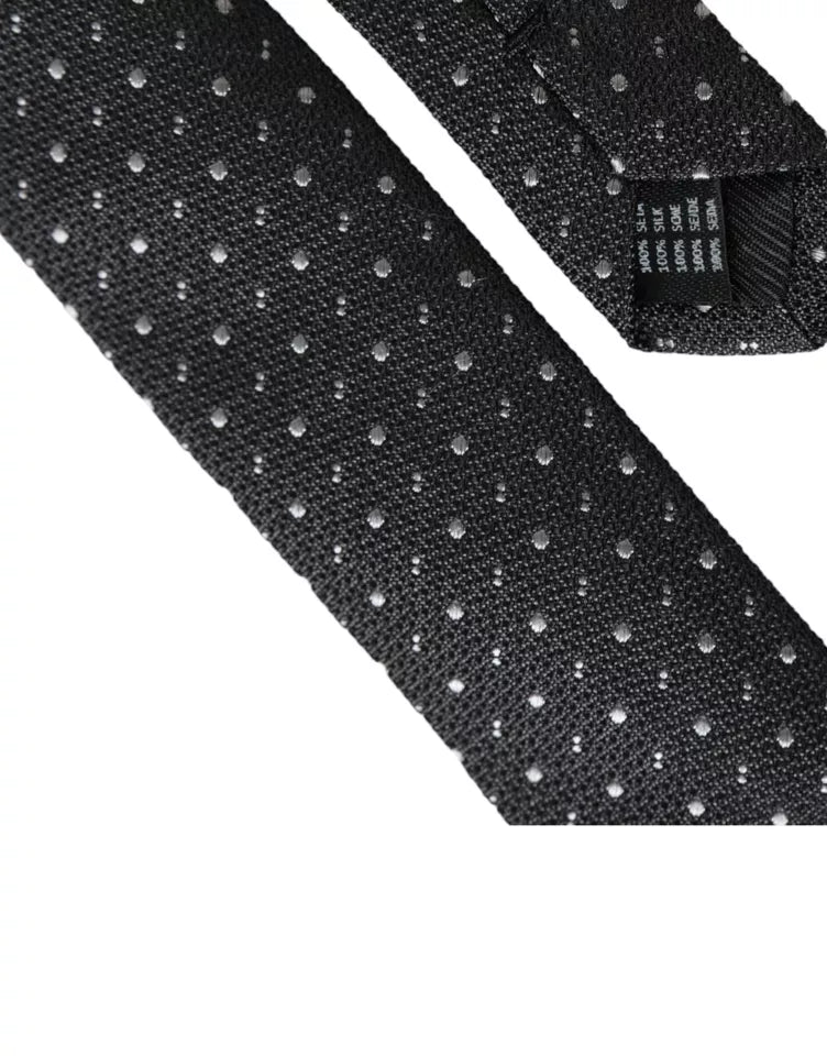 Dolce & Gabbana Dark Gray Polka Dot Silk Adjustable Men Men's Tie