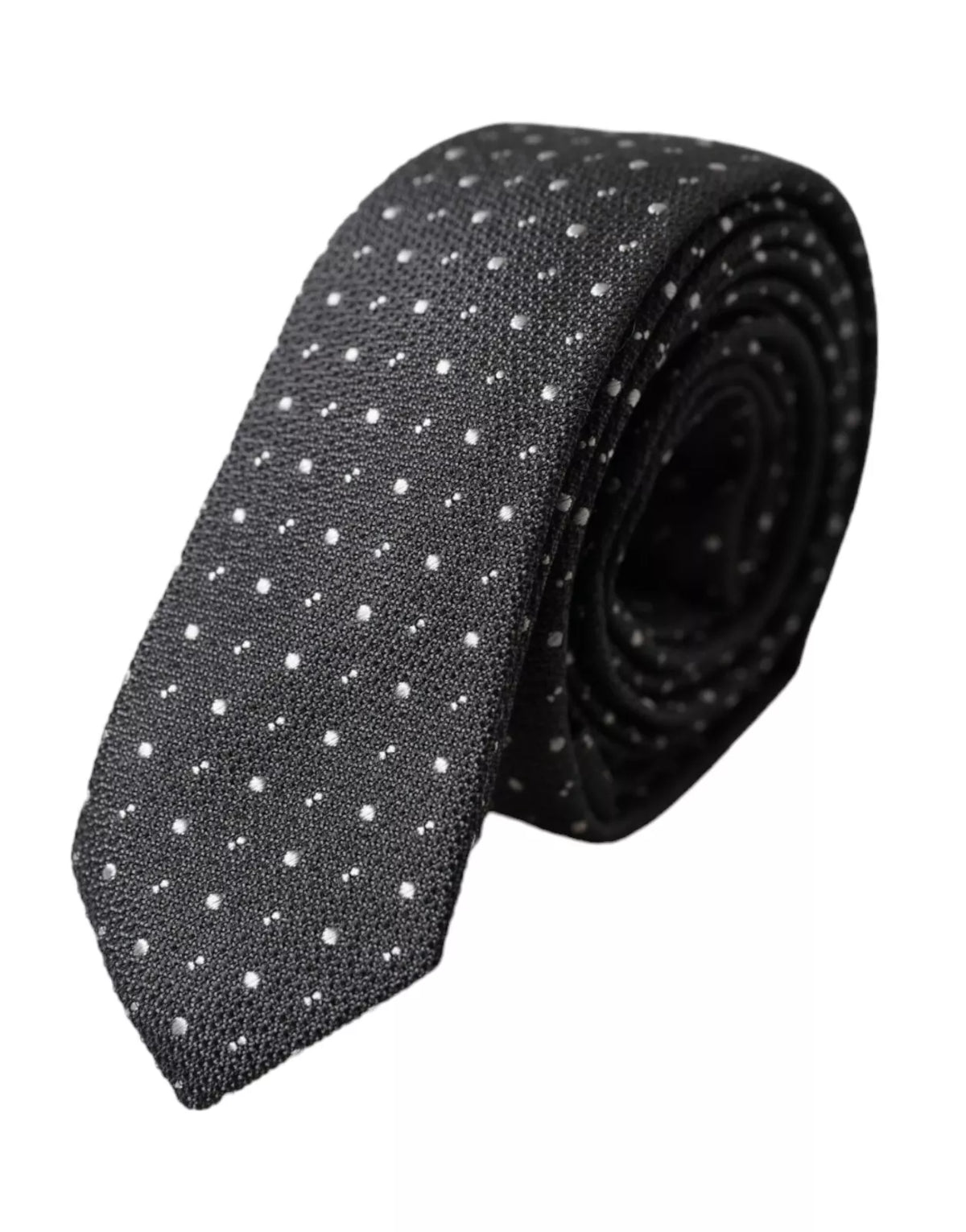 Dolce & Gabbana Dark Gray Polka Dot Silk Adjustable Men Men's Tie