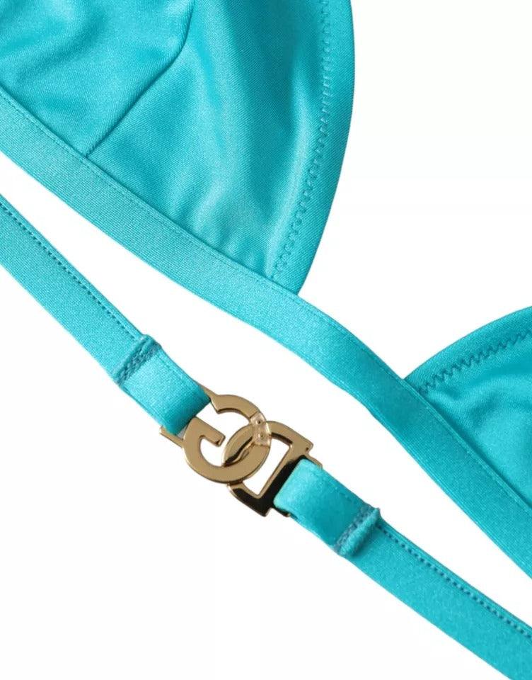 Dolce & Gabbana Blue Green Halter DG Logo Swimwear Beachwear Bikini Women's Top