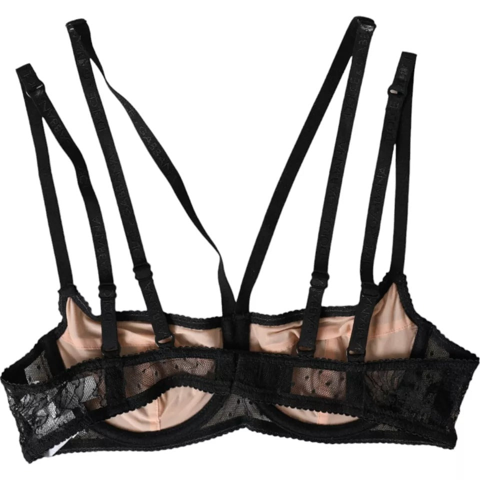 Dolce & Gabbana Black Floral Lace Nylon Balconcino Bra Women's Underwear