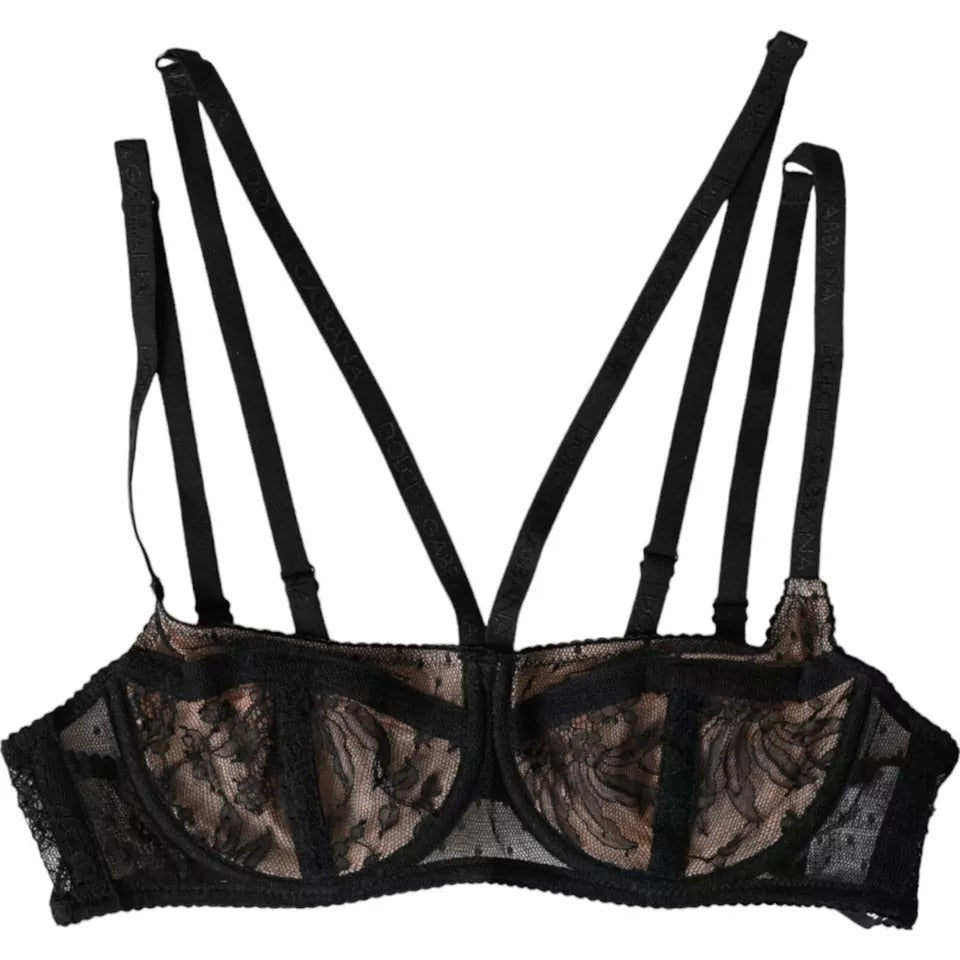 Dolce & Gabbana Black Floral Lace Nylon Balconcino Bra Women's Underwear