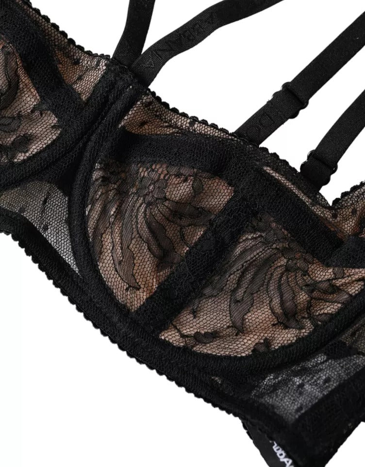 Dolce & Gabbana Black Floral Lace Nylon Balconcino Bra Women's Underwear