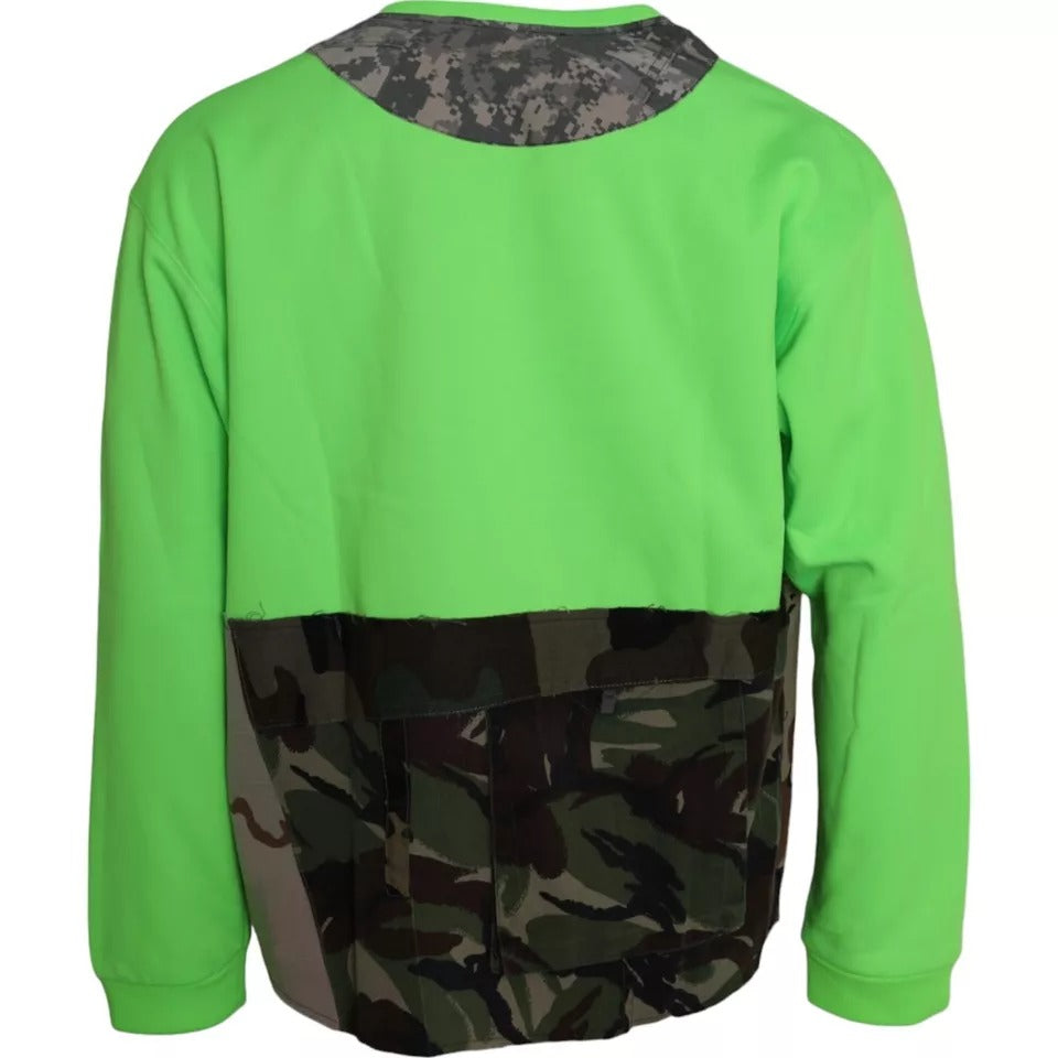 Dolce & Gabbana Green Patchwork Heart Crew Neck Pullover Men's Sweater (Pre-Owned)