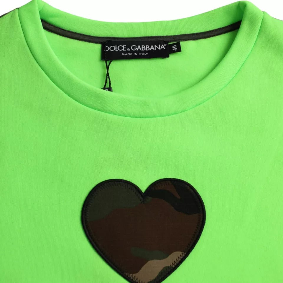 Dolce & Gabbana Green Patchwork Heart Crew Neck Pullover Men's Sweater (Pre-Owned)