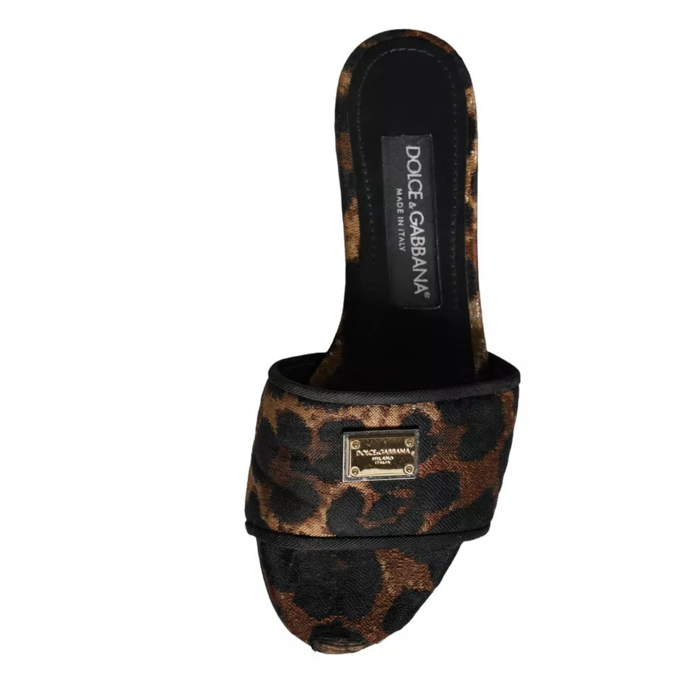 Dolce & Gabbana Brown Leopard Logo Slides Flats Sandals Women's Shoes (Pre-Owned)