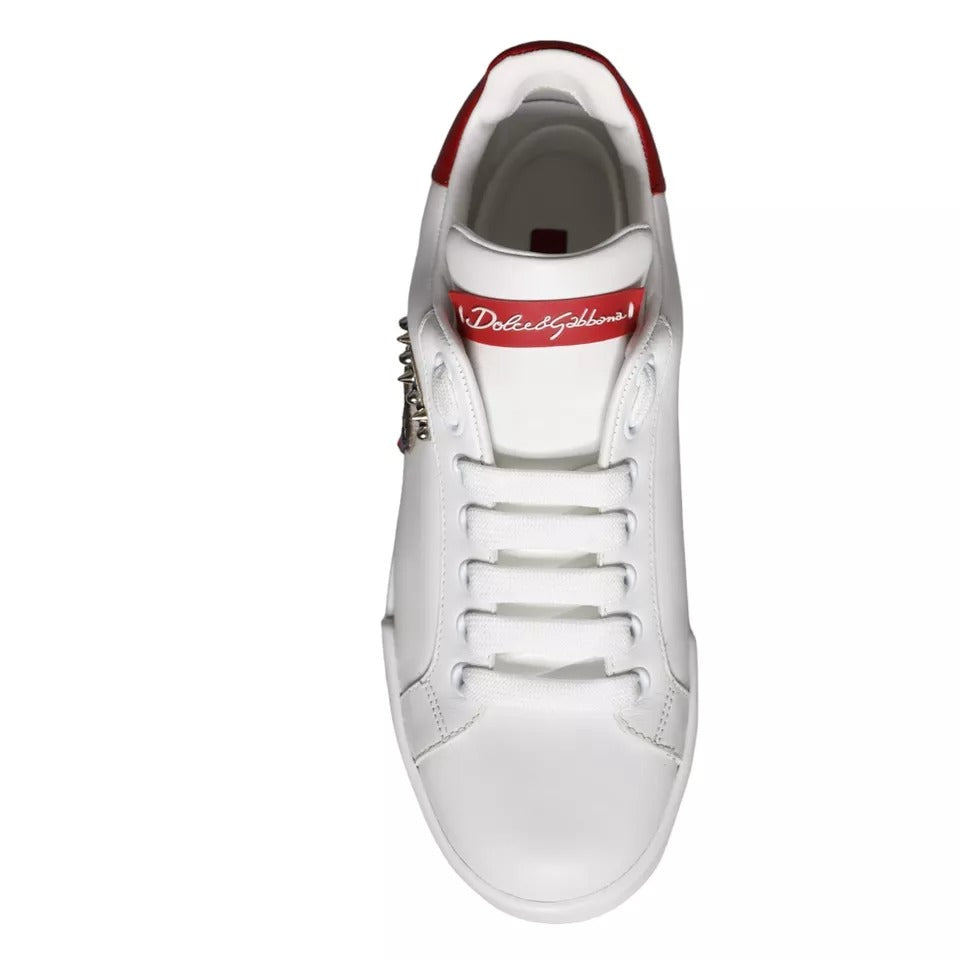 Dolce & Gabbana White Patch Calfskin Nappa Portofino Sneakers Women's Shoes