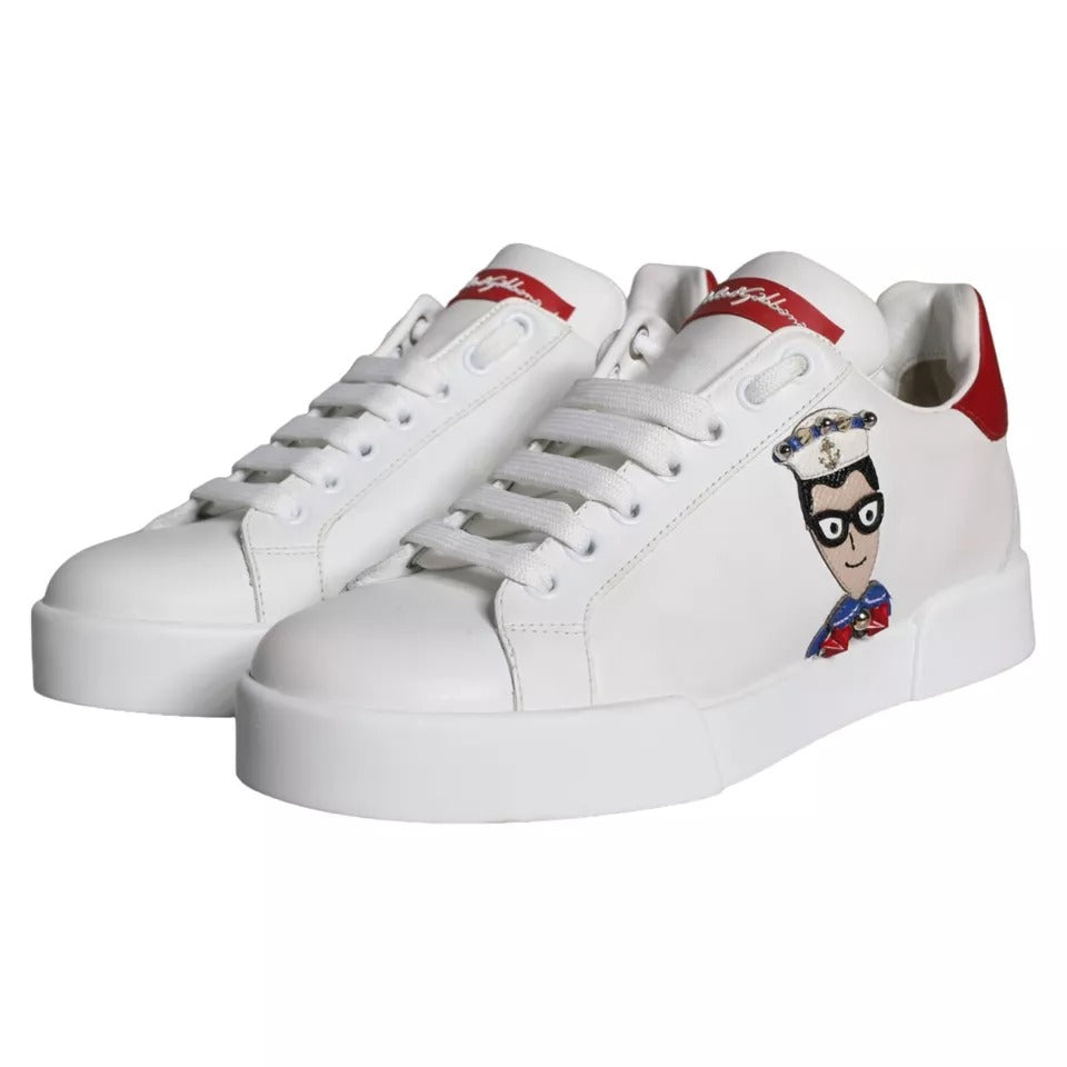 Dolce & Gabbana White Patch Calfskin Nappa Portofino Sneakers Women's Shoes