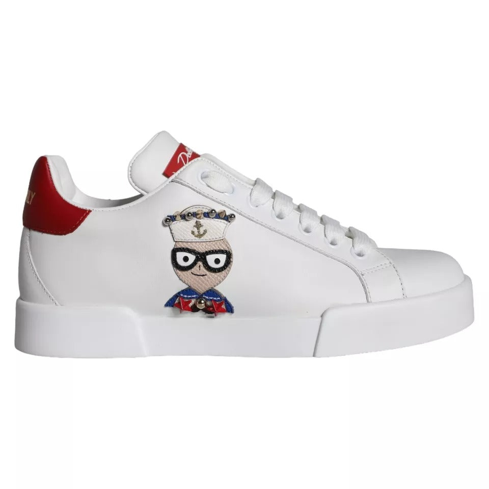Dolce & Gabbana White Patch Calfskin Nappa Portofino Sneakers Women's Shoes