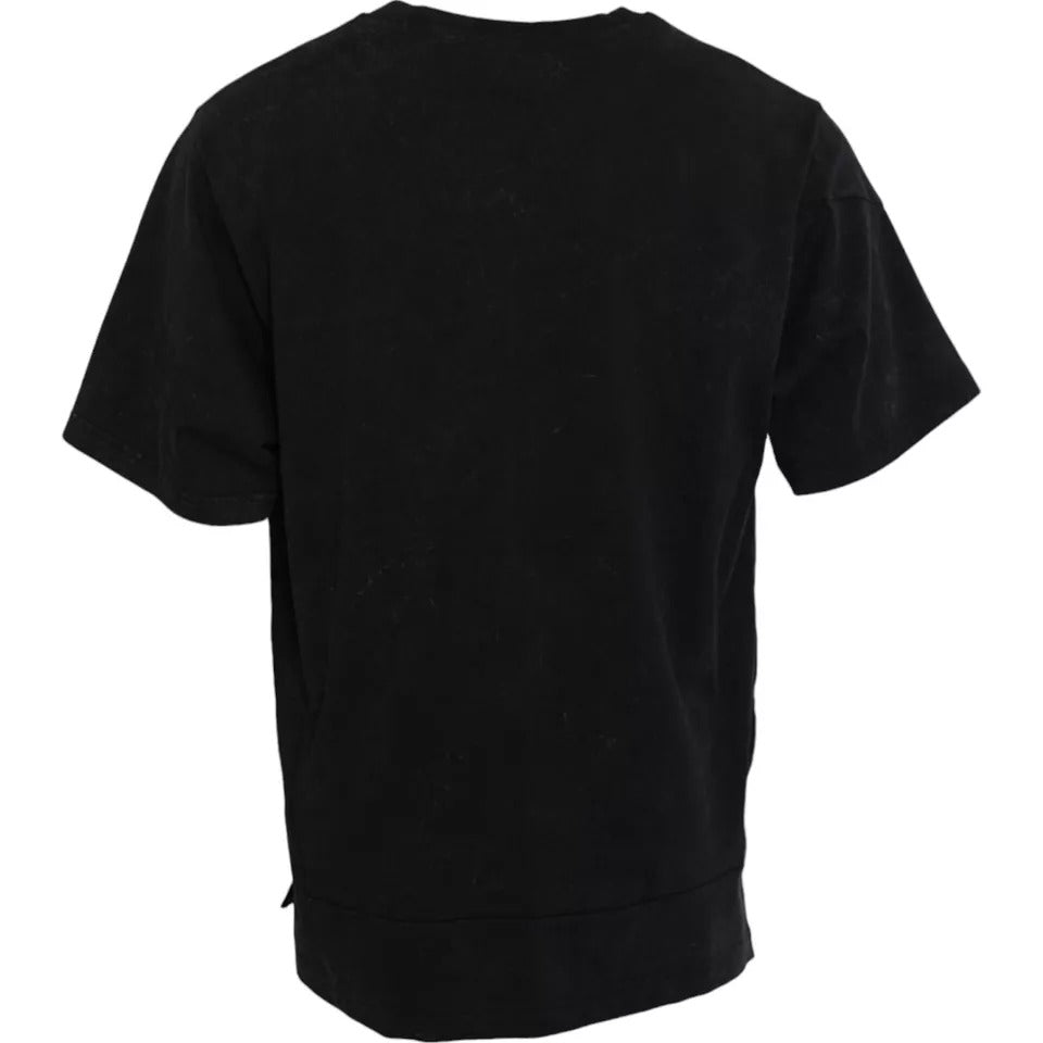 Dolce & Gabbana Black Graphic Print Cotton Crew Neck Men's T-shirt