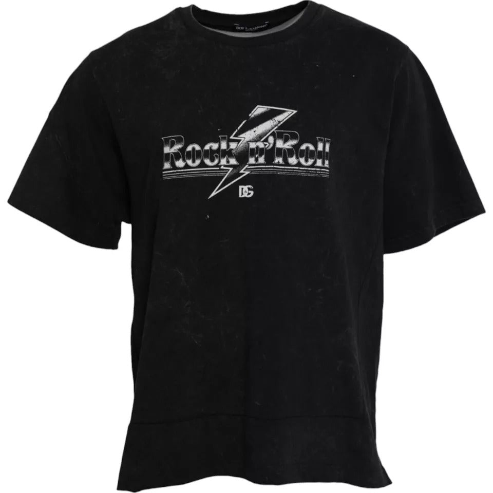 Dolce & Gabbana Black Graphic Print Cotton Crew Neck Men's T-shirt