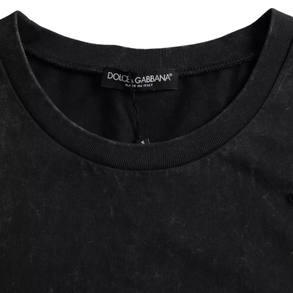 Dolce & Gabbana Black Graphic Print Cotton Crew Neck Men's T-shirt