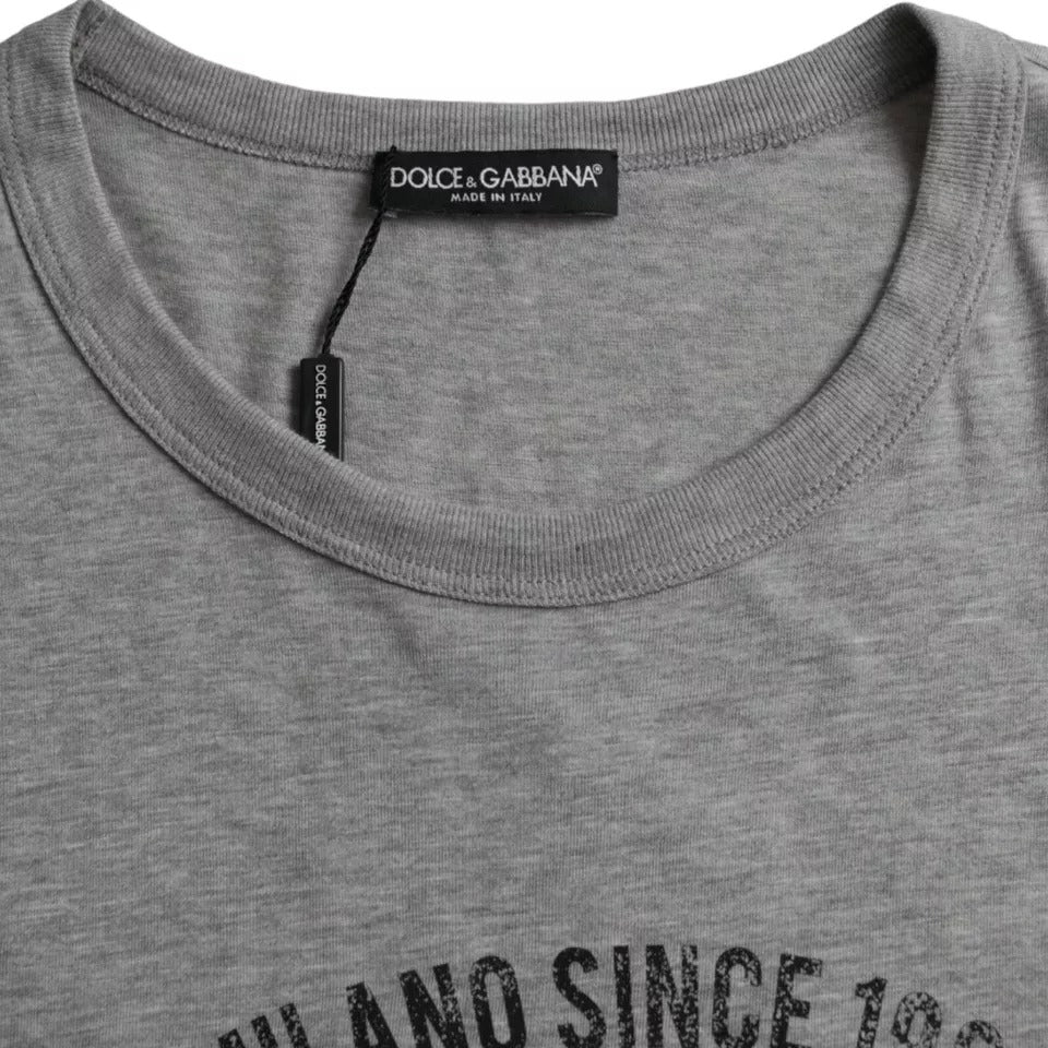 Dolce & Gabbana Gray Graphic Print Cotton Round Neck Men's T-shirt