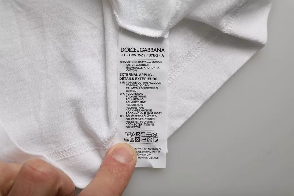 Dolce & Gabbana White Cotton DG Applique Men Casual Men's T-shirt