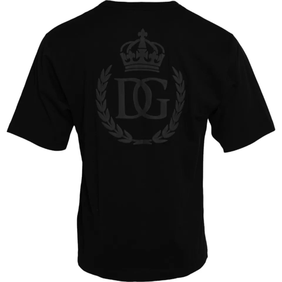Dolce & Gabbana Black Logo Embossed Cotton Crew Neck Men's T-shirt