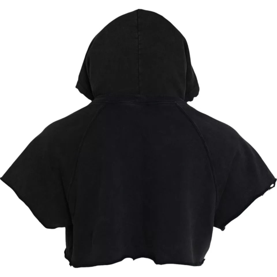 Dolce & Gabbana Black Cotton Hooded Short Sleeves Cropped Men's T-shirt