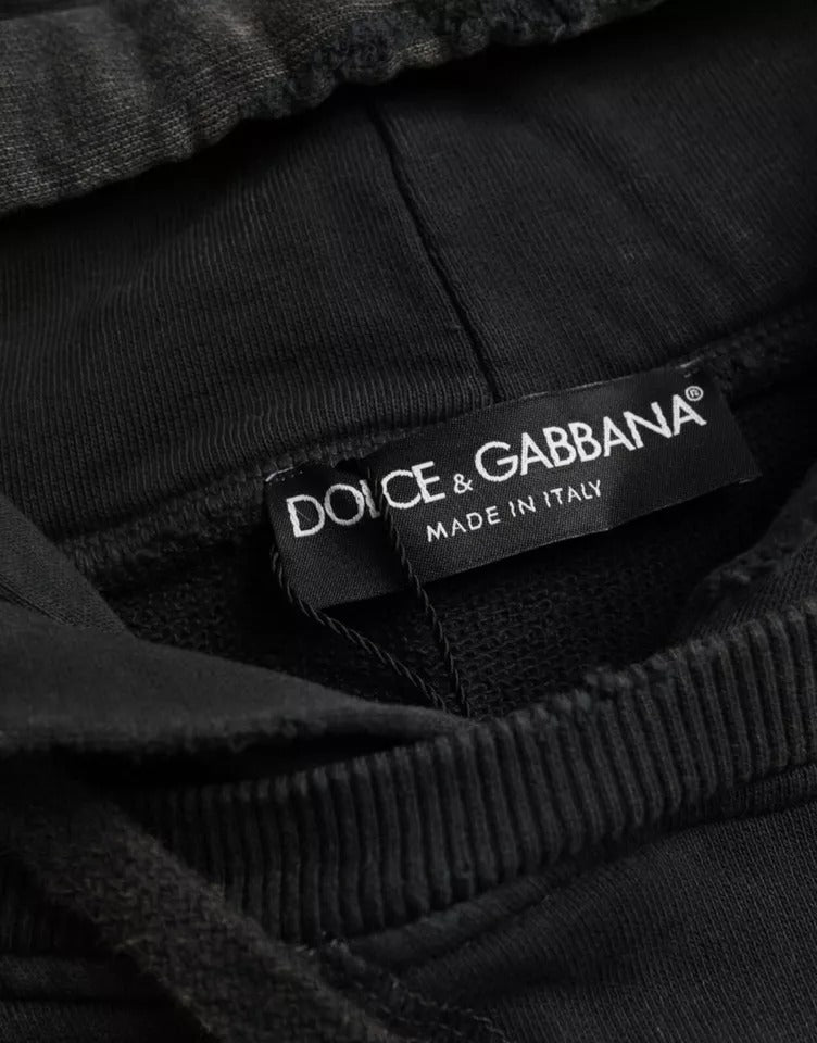 Dolce & Gabbana Black Cotton Hooded Short Sleeves Cropped Men's T-shirt