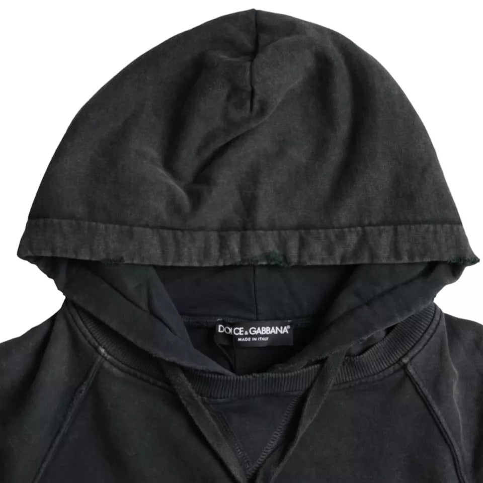 Dolce & Gabbana Black Cotton Hooded Short Sleeves Cropped Men's T-shirt