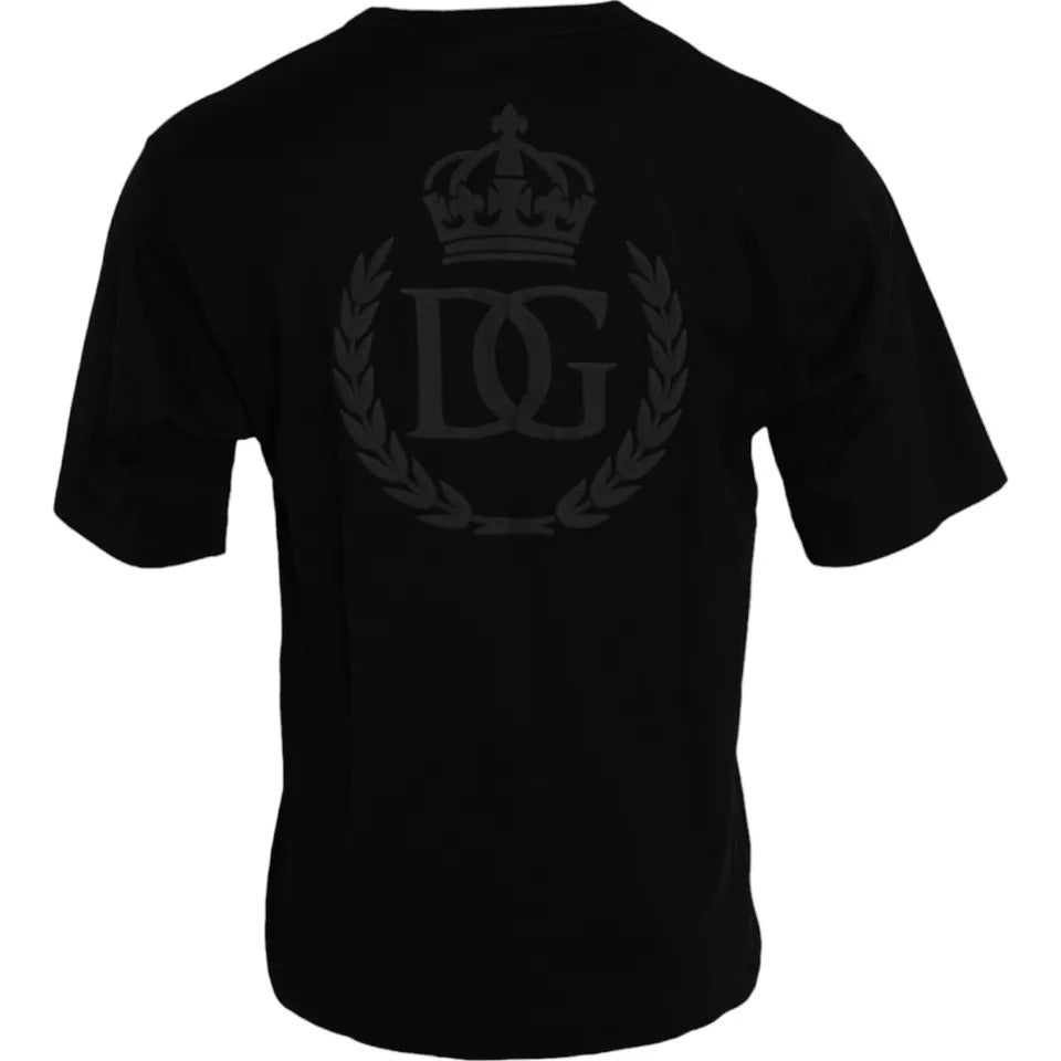 Dolce & Gabbana Black Logo Embossed Cotton Crew Neck Men's T-shirt (Pre-Owned)