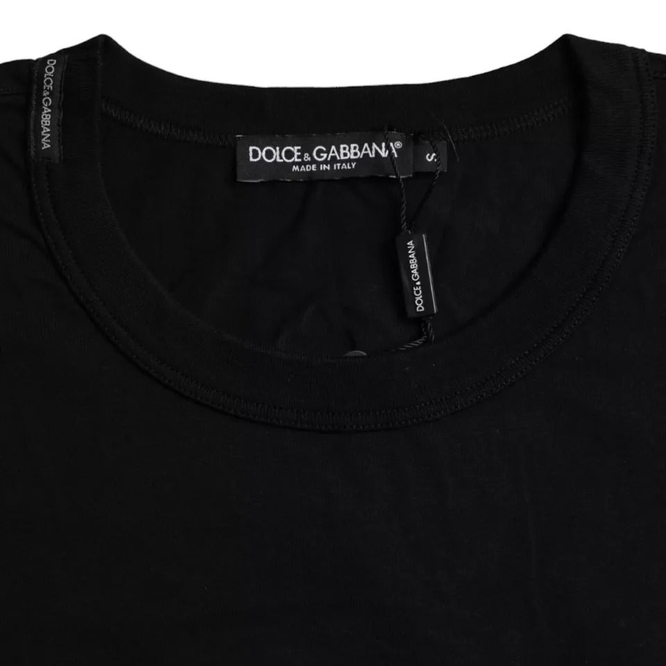Dolce & Gabbana Black Logo Embossed Cotton Crew Neck Men's T-shirt (Pre-Owned)