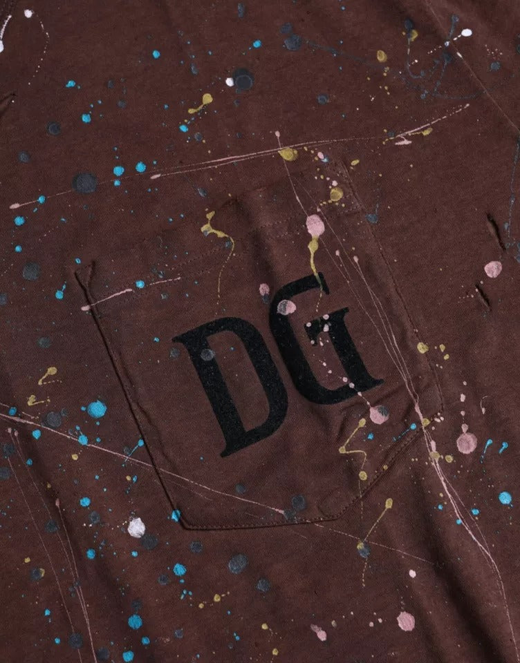 Dolce & Gabbana Brown Color Splash Cotton Crew Neck Men's T-shirt