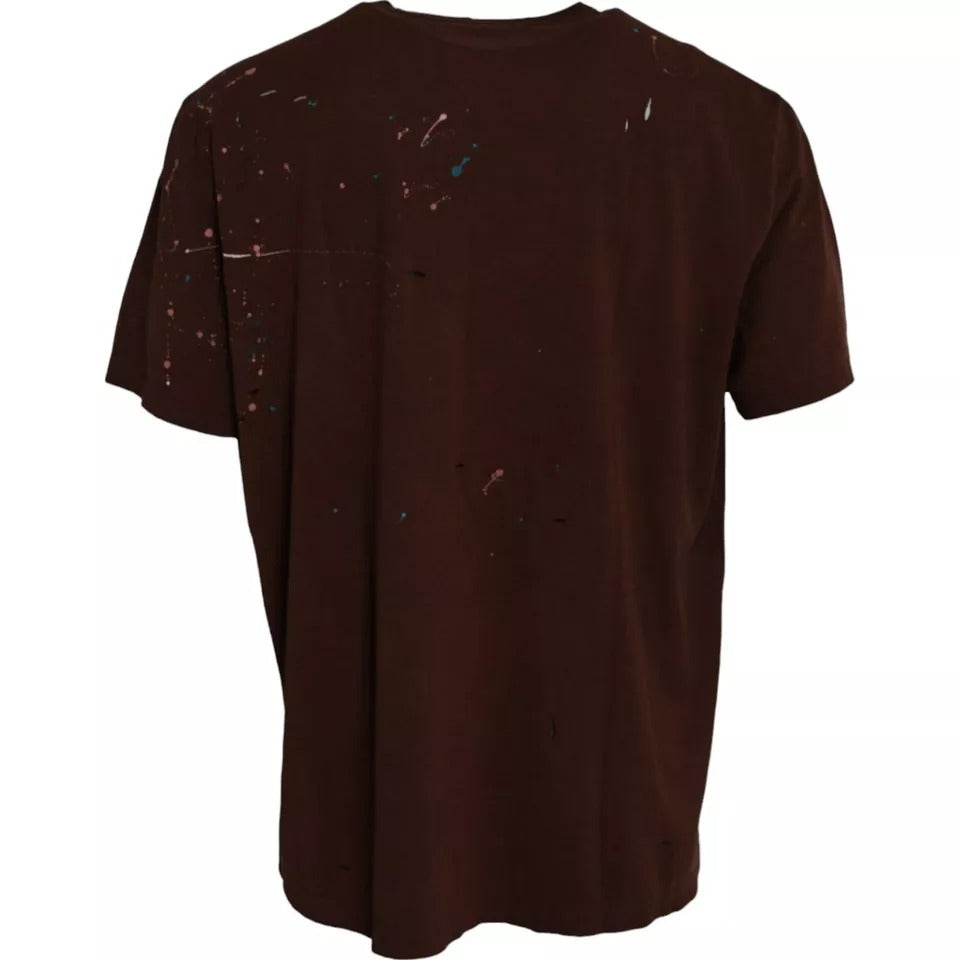 Dolce & Gabbana Brown Color Splash Cotton Crew Neck Men's T-shirt