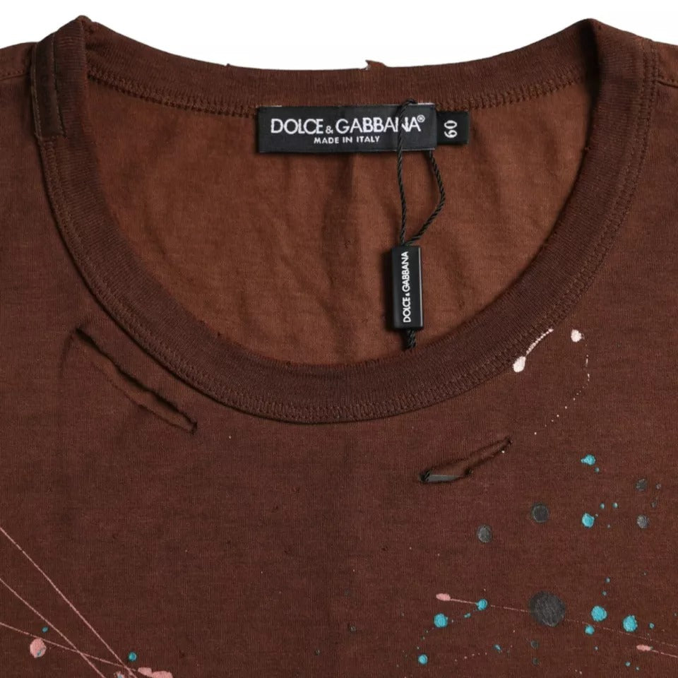 Dolce & Gabbana Brown Color Splash Cotton Crew Neck Men's T-shirt