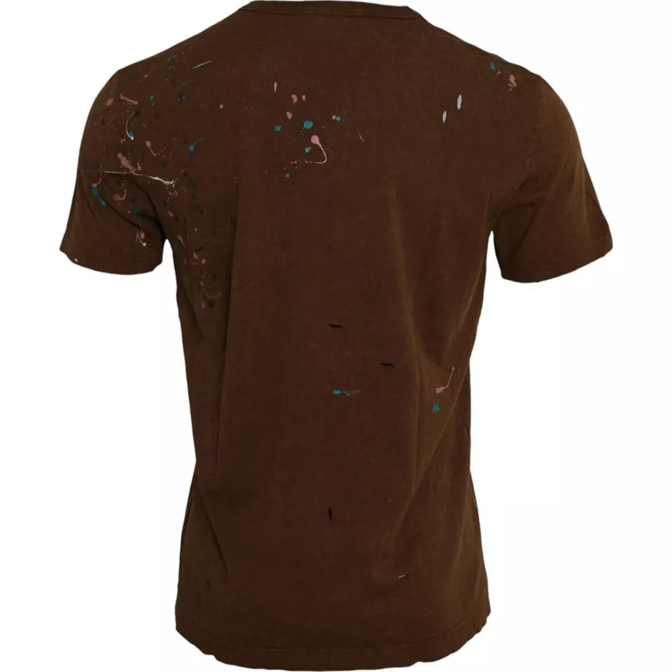 Dolce & Gabbana Brown Color Splash Cotton Crew Neck Men's T-shirt