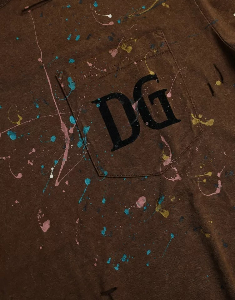 Dolce & Gabbana Brown Color Splash Cotton Crew Neck Men's T-shirt