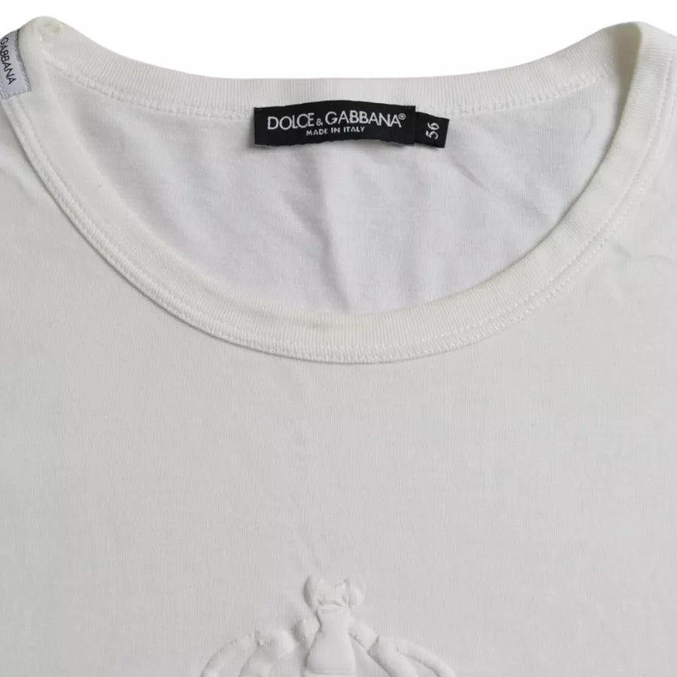 Dolce & Gabbana White Logo Embossed Cotton Crewneck Men's T-shirt (Pre-Owned)