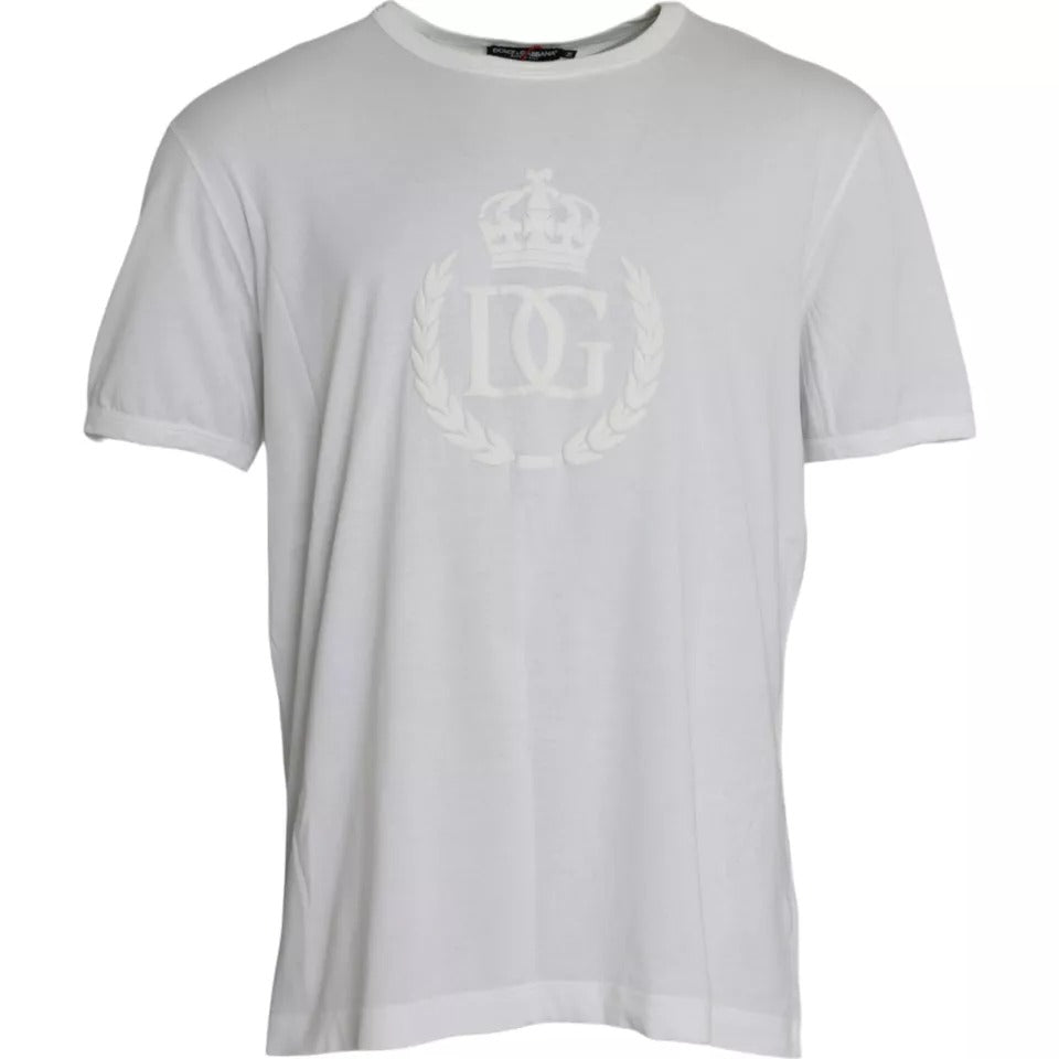 Dolce & Gabbana White Logo Embossed Cotton Crewneck Men's T-shirt (Pre-Owned)