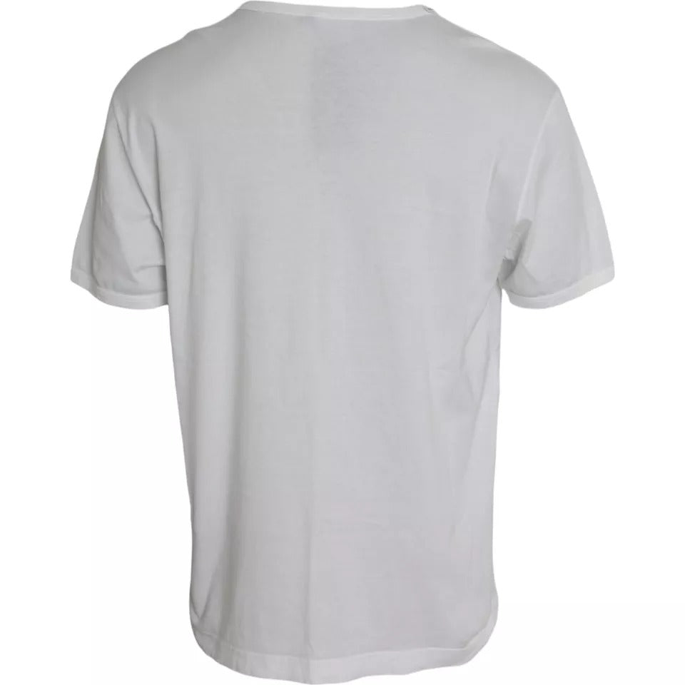 Dolce & Gabbana White Logo Embossed Cotton Crewneck Men's T-shirt (Pre-Owned)