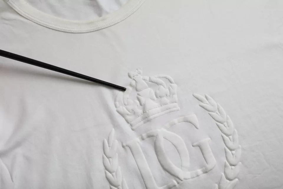 Dolce & Gabbana White Logo Embossed Cotton Crewneck Men's T-shirt (Pre-Owned)