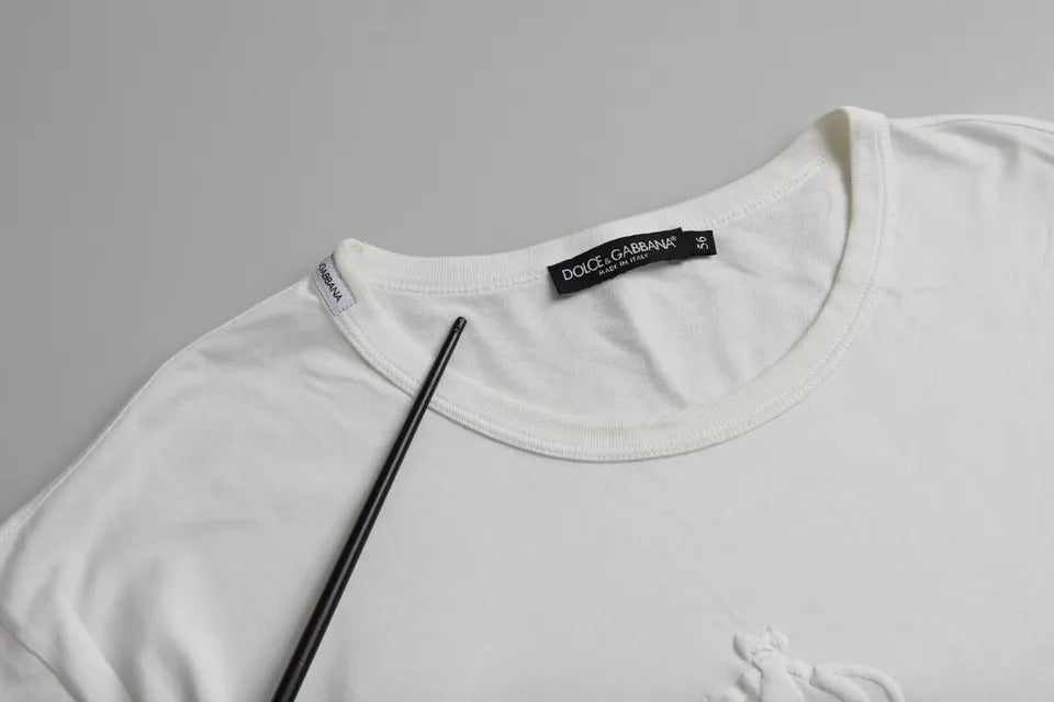 Dolce & Gabbana White Logo Embossed Cotton Crewneck Men's T-shirt (Pre-Owned)